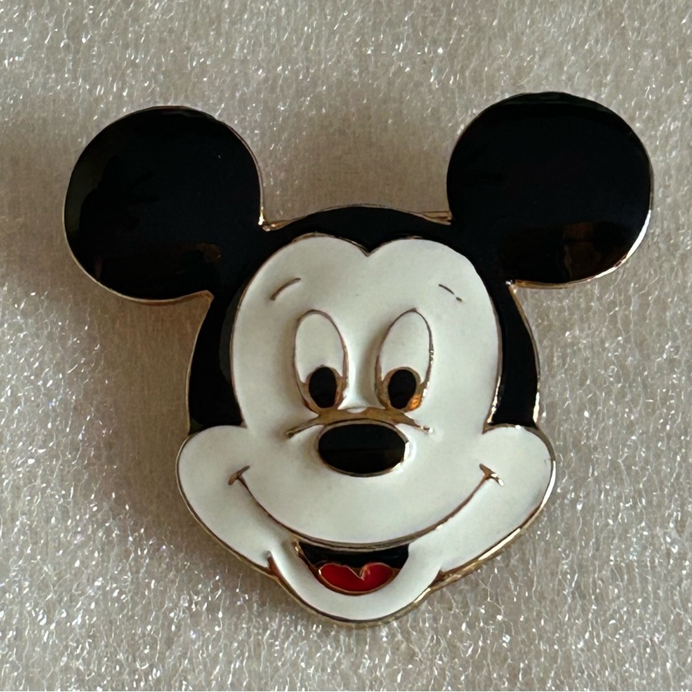 Vintage Disney Mickey Mouse Black and White Enamel Brooch